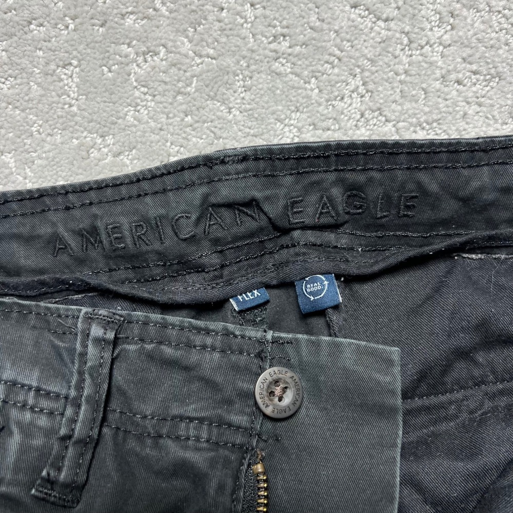 American Eagle Slim Lived-In Cargo Pants Mens 33x32 Black Faded Cotton Flex - Picture 5 of 14